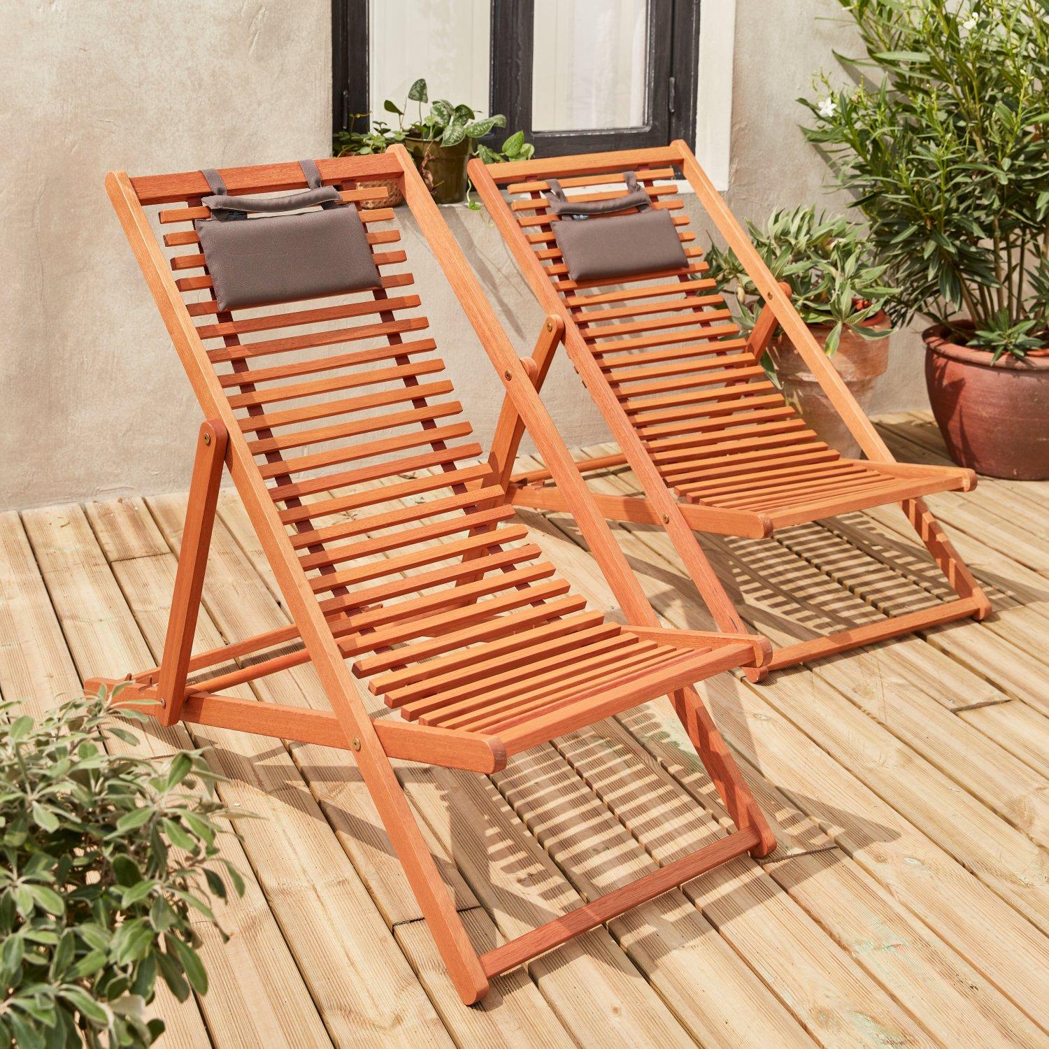Pair Of Slatted Wood Deck Chairs